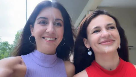 Slutty Neighbors Ask for Cum on Their Cute Faces for Public Cumwalk